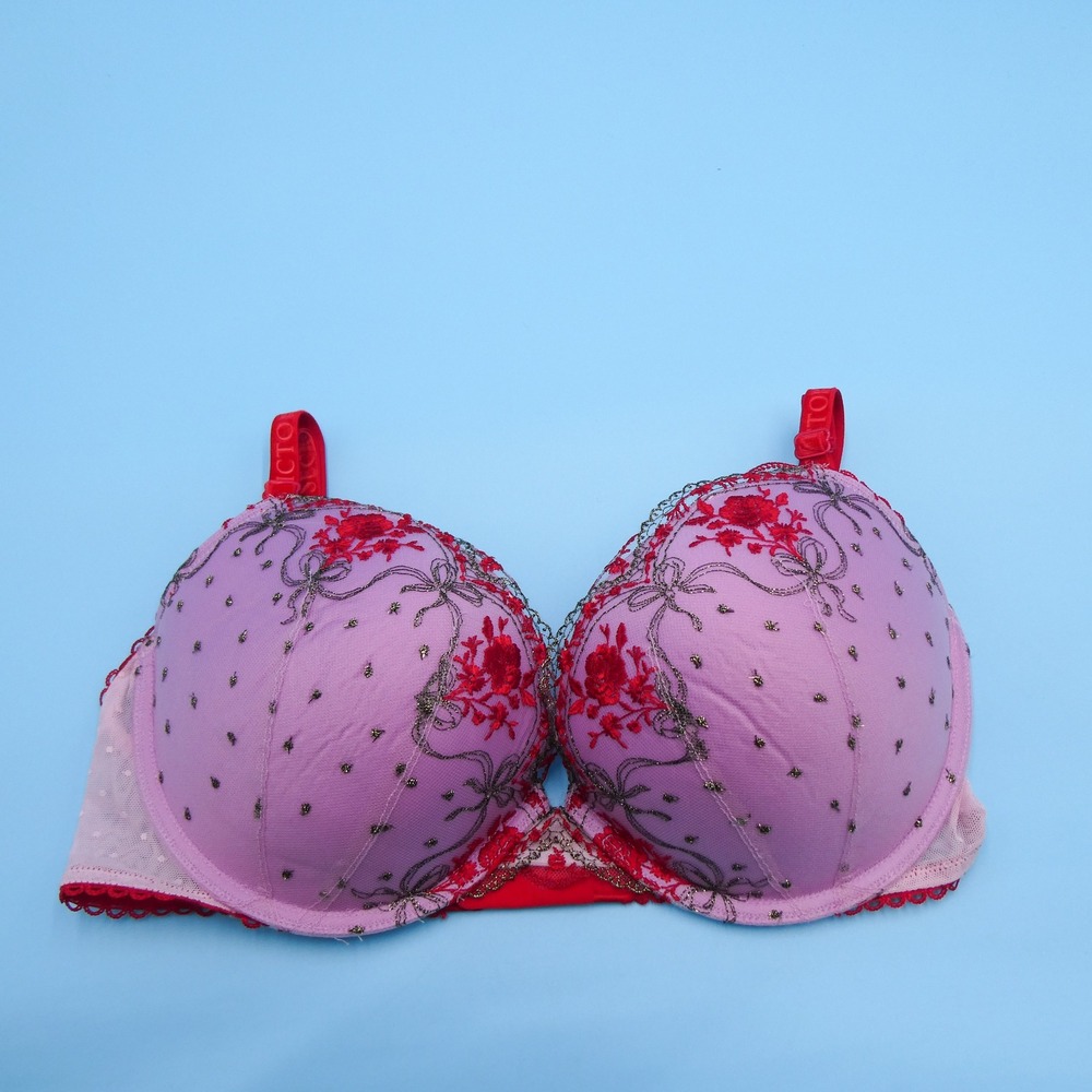 Victoria's Secret Bra Women 36D Push-Up Lavender Red Floral Embroidery Polyamide